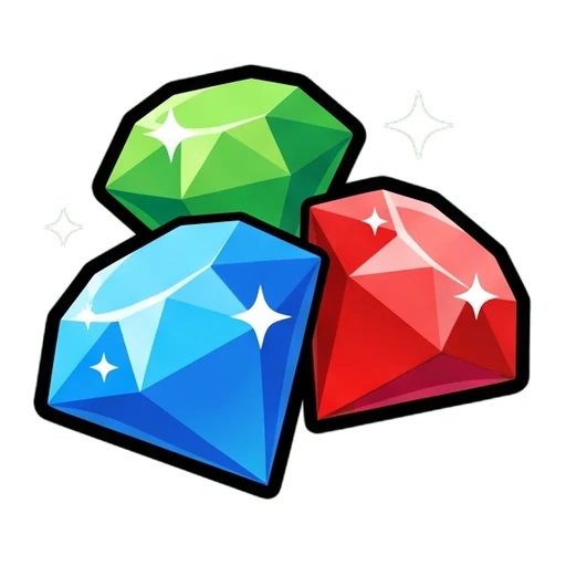 Game icon style: blue, green and red gems