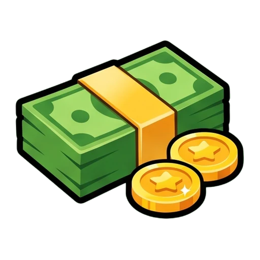 Game icon style: a stack of cash with a gold band