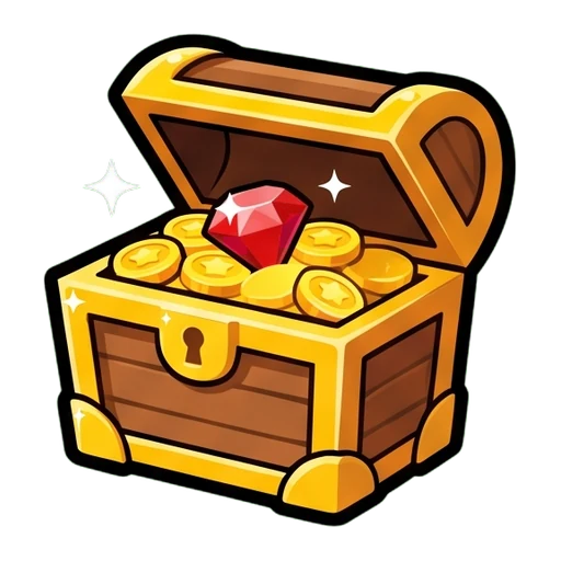 Game icon style: an open treasure chest full of coins