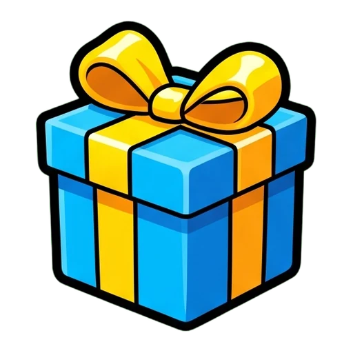 Game icon style: a blue gift box with a yellow bow